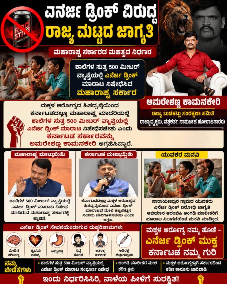 ಎನರ್ಜಿ ಡ್ರಿಂಕ್ ವಿರುದ್ಧ ರಾಜ್ಯಮಟ್ಟದ ಜಾಗೃತಿ: ಶಾಲೆಗಳ ಸುತ್ತ ನಿಷೇಧ ಹೇರಿದ ಮಹಾರಾಷ್ಟ್ರ; ನಾರಾಯಣಪುರ ಯುವಕರಿಂದ ಮಾದರಿ ನಿರ್ಧಾರ